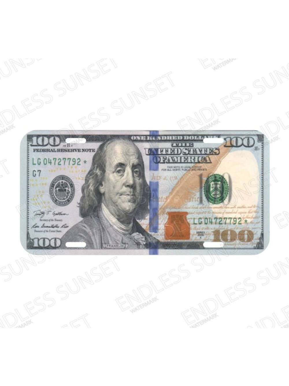 NEW $100 One Hundred Dollars Benjamin Aluminum License Plate CAR SUV Truck